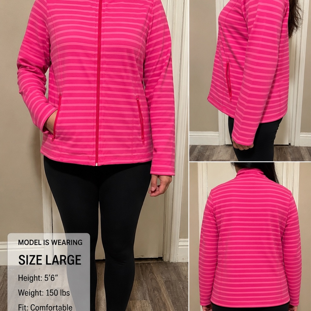 Jones New York Pink Striped Zip-Up Jacket (Size L)